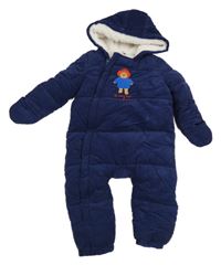 Tmavomodrá manšestrová zateplená kombinéza s kapucí - Paddington