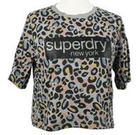 Dámské šedo-barevné vzorované crop tričko s logem Superdry 