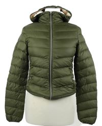 Dámská khaki šusťáková pod/zimní crop péřová bunda s kapucí JBC