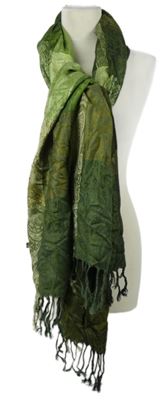Dámská zeleno-khaki vzorovaná šála s třásněmi 