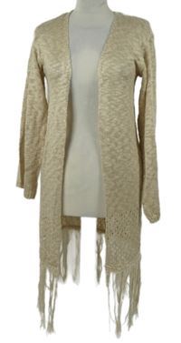 Dámský béžový svetrový cardigán s třásněmi Page one young