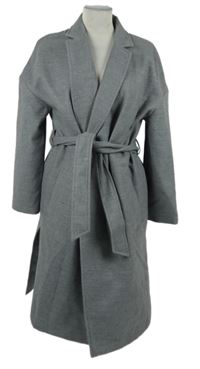 Dámský šedý semišový kabátový cardigán s páskem Primark 