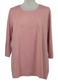 Dámské růžové volné triko s kamínky Helena Vera 