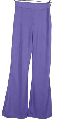 Dámské fialové žebrované zvonové teplákové kalhoty 