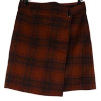 Dámská rezavo-tmavomodrá kostkovaná vlněná sukně M&S