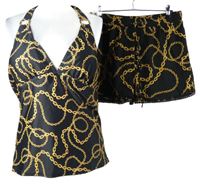 Dámské černo-žluté vzorované tankiny s potiskem řetízků Pep&Co