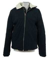 Pánská tmavomodrá plátěná zateplená bunda Topman 