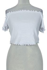 Dámské bílé žebrované crop tričko s lodičkovým výstřihem Primark
