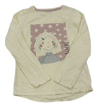 Smetanovo-růžové triko s dívkou a hvězdičkami Nutmeg