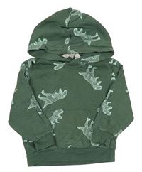 Khaki mikina s dinosaury a kapucí H&M