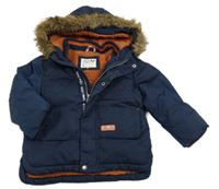 Tmavomodrá šusťáková zimní bunda s kapucí C&A