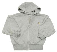 Světlešedá oversize propínací mikina s kytičkou a kapucí TU