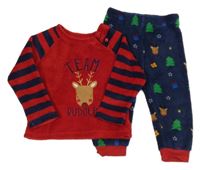 Červeno-tmavomodré chlupaté pyžamo se sobem Primark