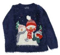 Tmavomodrý chlupatý svetr se snahuláky TU