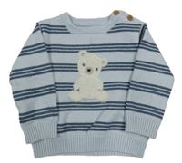 Světlemodrý pruhovaný svetr s medvědem little nutmeg