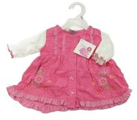 Nové - Růžovo-bílé manšestrové šaty s kytičkami Cutey couture