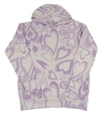 Bílo-fialová mikina se srdíčky a kapucí Primark