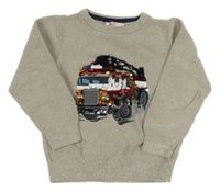 Béžový melírovaný svetr s autem z flitrů C&A