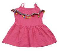 Malinový top s volánkem s bambulkami 