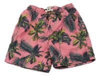 Růžovo-barevné plážové plavky s palmami