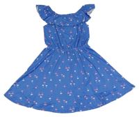 Modré šaty s palmami a volánkem Y.F.K.