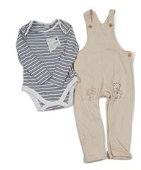 Nové -2 Set - Vanilkové laclové tepláky s tygrem a Pú + pruhované body 