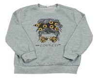 Šedá mikina s dívkou s brýlemi a slunečnicemi Shein