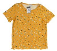 Pomerančové květované žebrované tričko Primark