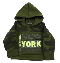 Khaki army mikina s nápisem a kapucí 