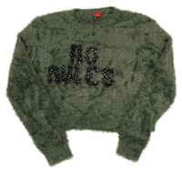 Khaki chlupatý crop svetr s nápisem S. Oliver