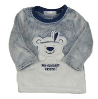 Tmavomodrá melírovaná chlupatá mikina s medvídkem Ergee