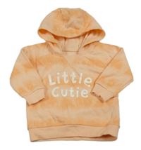 Neonově oranžová batikovaná mikina s nápisem a kapucí 