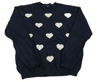 Tmavomodrý svetr se srdíčky Kiabi