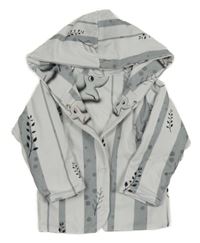 Šedo-bílá pruhovaná propínací mikina se slony a kapucí 