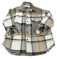 Krémovo-černo-hnědá kostkovaná vlněná košilová bunda Next