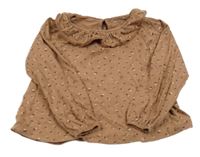 Hnědé květované triko s volánkem Vertbaudet