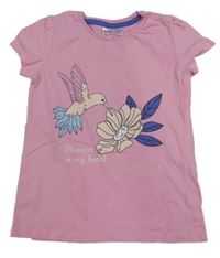 Růžové tričko s ptáčkem 