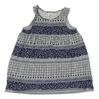 Bílo-tmavomodré vzorované bavlněné šaty H&M