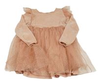 Růžové žinylkové šaty s tylovou sukní H&M