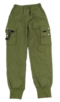 Olivové cargo cuff kalhoty Shein