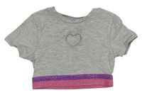 Šedé crop tričko s pruhy a srdcem zn. Matalan