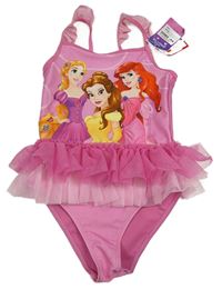 Růžové jednodílné plavky s princeznami a tylovou sukní Disney