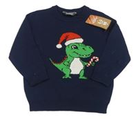 Nové - tmavomodrý svetr s dinosaurem Primark