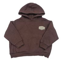 Hnědá oversize mikina s nápisem a kapucí 