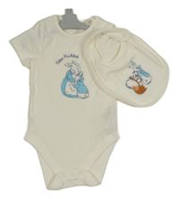 Nové - 2set - Smetanové vzorované body + bryndák s králíkem Petrem M&S