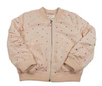 Broskvová šusťáková zimní bunda se srdíčky H&M