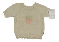 Nové - Béžové svetrové tričko s jahůdkou Rabbit Bear