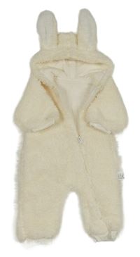 Smetanová huňatá podšitá kombinéza s kapucí