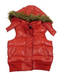 Červená šusťáková prošívaná zateplená vesta s kapucí Zebralino