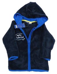 Nové - Tmavomodrá chlupatá propínací mikina s nápisem a kapucí Lupilu